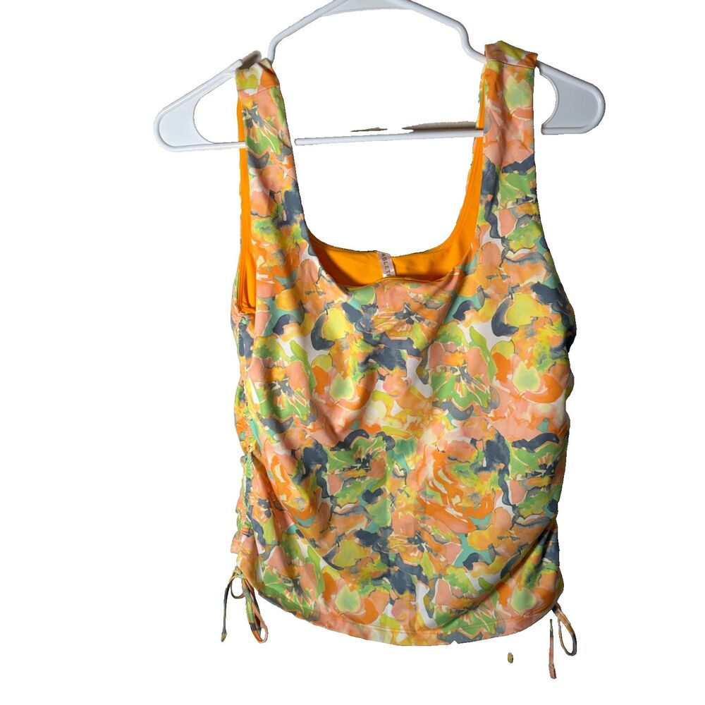 Fabletics Tank Top Women's XL Round Neck Ruched Colorful Printed Athletic Shirt